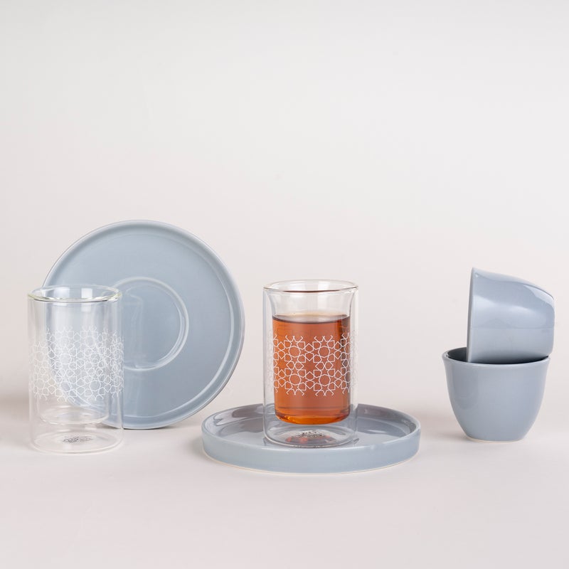 Dallaty light blue glass and porcelain Tea and coffee cups set 18 pcs - Image 1