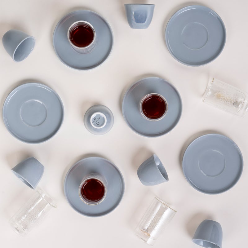 Dallaty light blue glass and porcelain Tea and coffee cups set 18 pcs - Image 5