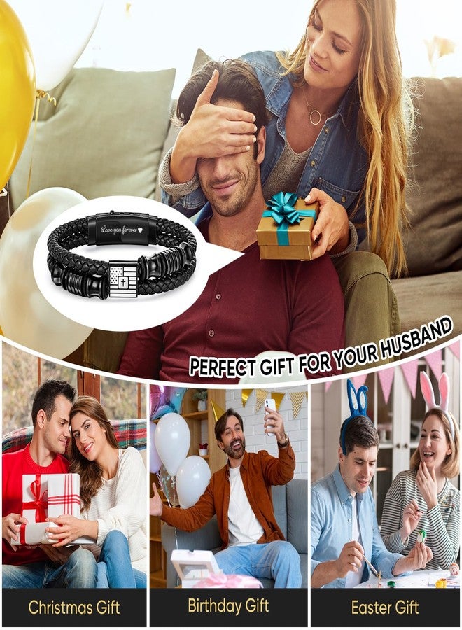 VNOX Christian Religious Gifts for for Husband Bracelet with Cross American Flag Blue Leather Bracelets USA Patriotic Christmas Birthday Fathers Day Christmas Aniversary Unique Gifts for Him - Image 5