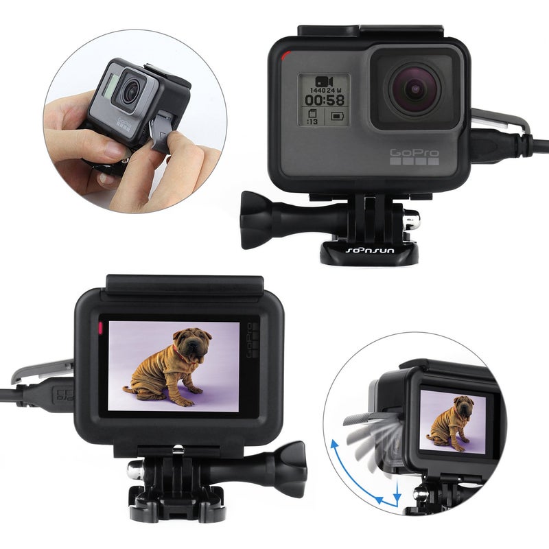 SOONSUN Frame Mount Housing Case Compatible with GoPro Hero 5 6 7 Black, Hero7 Silver, Hero7 White, Hero (2018) Cameras - Image 4