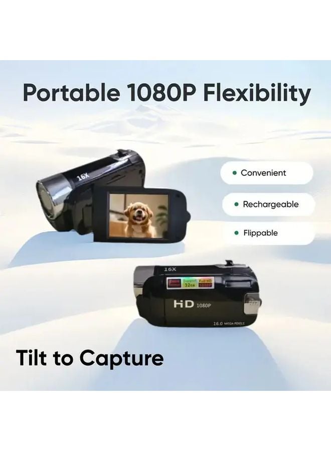 DV90 Black 1080P Full HD Camera With 270 Degree Rotating Flip Screen 16X Zoom 32G Memory Card - Image 3