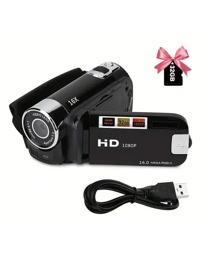DV90 Black 1080P Full HD Camera With 270 Degree Rotating Flip Screen 16X Zoom 32G Memory Card - Image 1