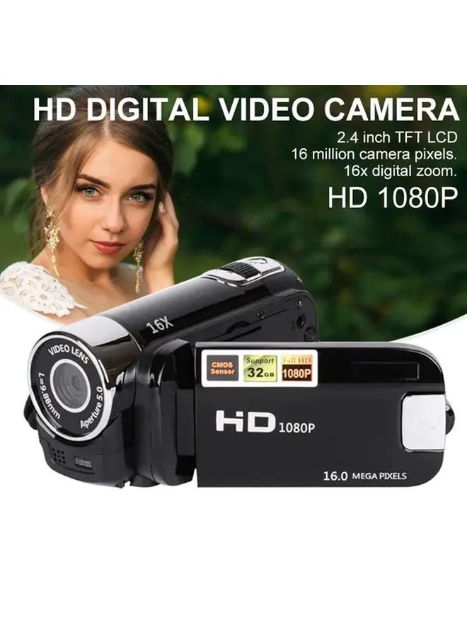 DV90 Black 1080P Full HD Camera With 270 Degree Rotating Flip Screen 16X Zoom 32G Memory Card - Image 5
