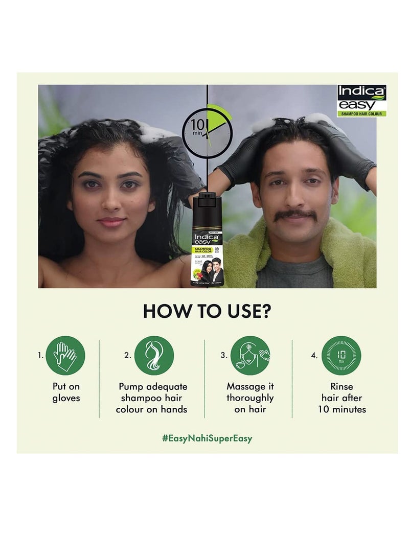 Indica Easy Do It Yourself Hair Color Shampoo Pump Pack with 5 Herbal Extracts and 100% Ammonia Free Long Lasting Formula 180 ML  Natural Black Colour Gloves Included - Image 5