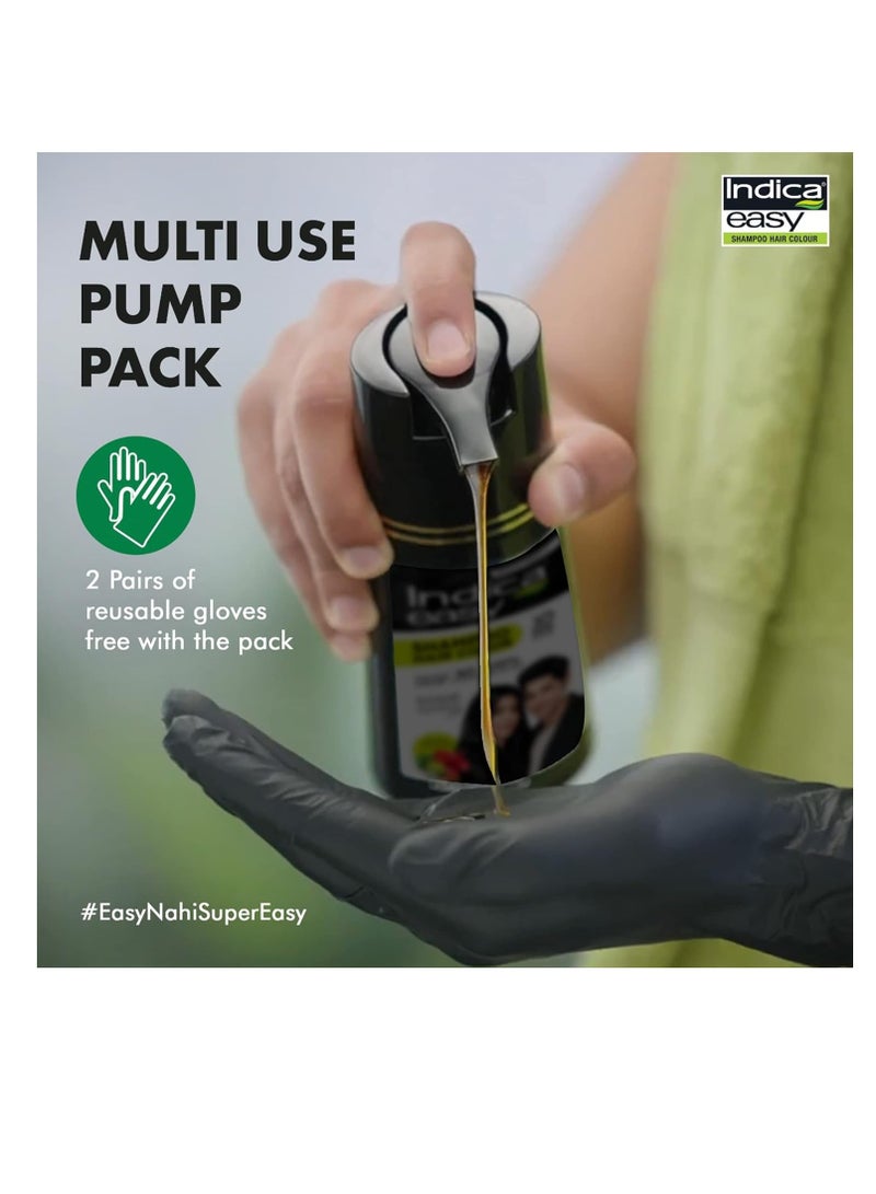 Indica Easy Do It Yourself Hair Color Shampoo Pump Pack with 5 Herbal Extracts and 100% Ammonia Free Long Lasting Formula 180 ML  Natural Black Colour Gloves Included - Image 3