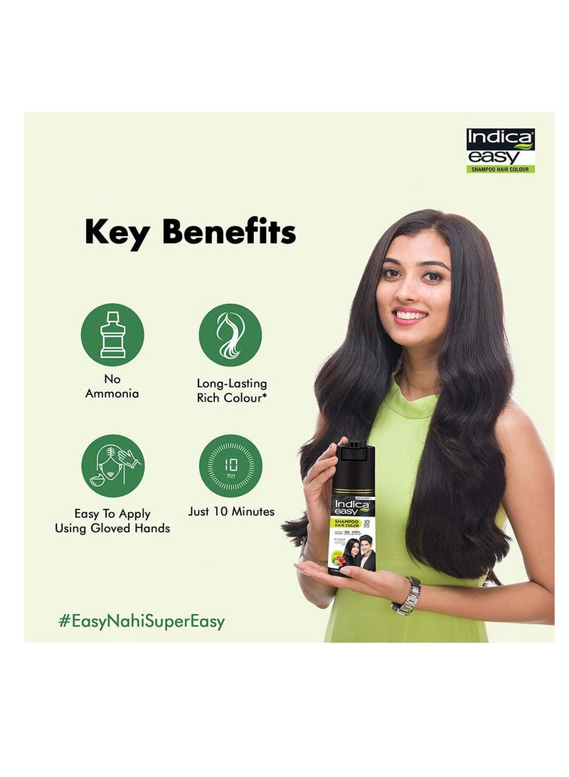 Indica Easy Do It Yourself Hair Color Shampoo Pump Pack with 5 Herbal Extracts and 100% Ammonia Free Long Lasting Formula 180 ML  Natural Black Colour Gloves Included - Image 4