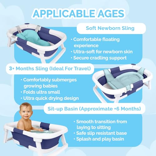 BEBELEH™ Collapsible Baby Bathtub with Thermometer – Bathtub + Baby tub Sling + Newborn Sling – Baby Bathtub Newborn to Toddler 0-24 Months – The Ultimate Baby Bath tub! (with Thermometer,Blue) - Image 4