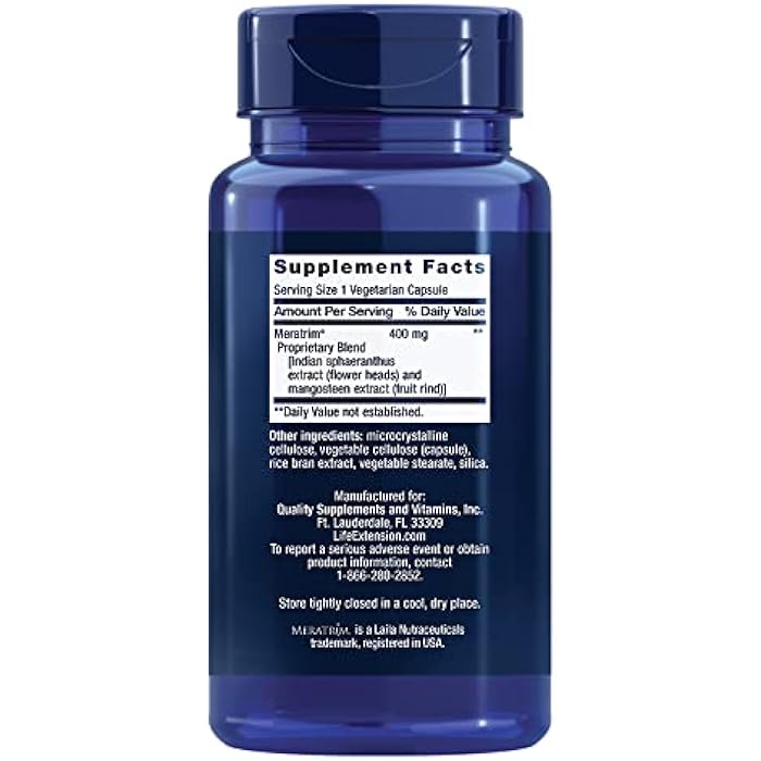Life Extension Waistline Control™, S. indicus, Mangosteen, Meratrim®, Healthy Weight, Waistline, Non-GMO, Gluten Free, Vegetarian, 60 Capsules - Image 2