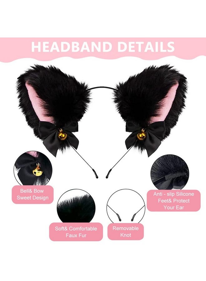 PALAY¬Æ Cat Ears Headband for Women Girls - Furry Fox Ears Hair Band, Lace Neck Choker & Fur Tail Set, Bow Bells Headwear Hair Hoop Anime Cosplay Costumes for Halloween Party - Image 4