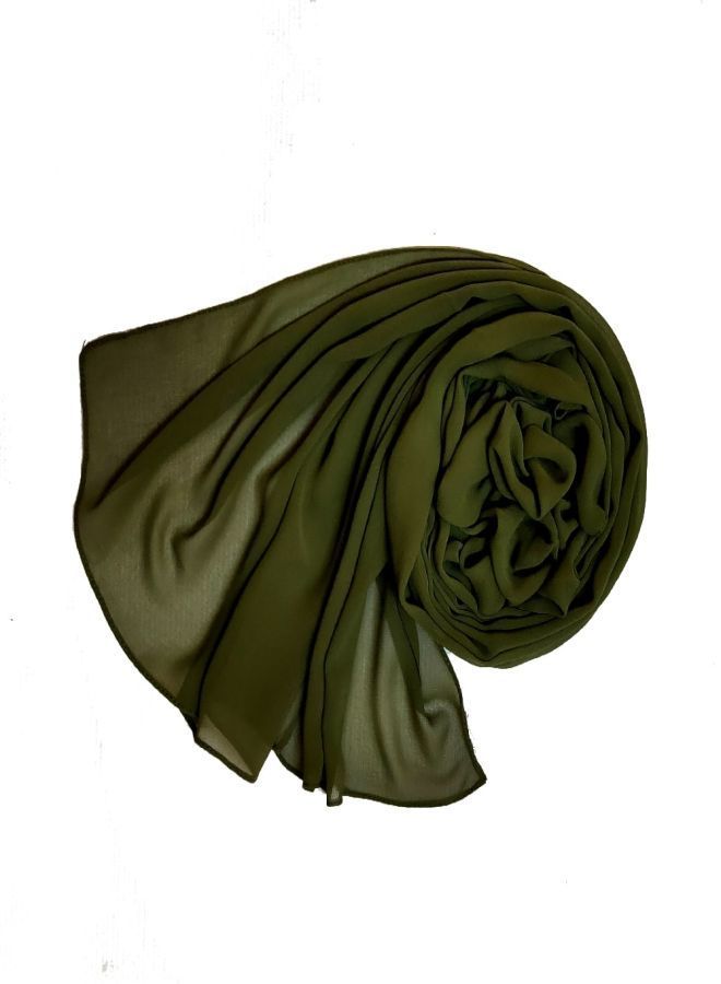 Fatah Long Chiffon Crepe Scarf - Dark Army Green 