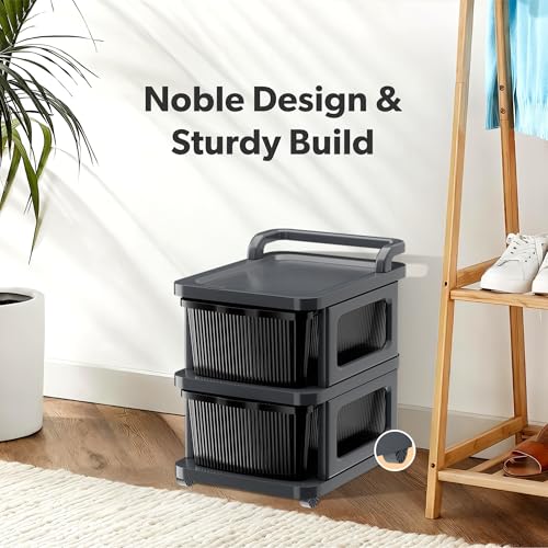 Kuber Industries 6 Layer Heavy Duty Plastic Storage Drawer with Wheels | Modular Cabinet for Bedroom, Office, Home | Chest of Drawers Organiser for Cosmetics, Kitchen items, Toys | Grey & Black - Image 2