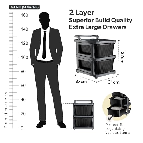 Kuber Industries 6 Layer Heavy Duty Plastic Storage Drawer with Wheels | Modular Cabinet for Bedroom, Office, Home | Chest of Drawers Organiser for Cosmetics, Kitchen items, Toys | Grey & Black - Image 3