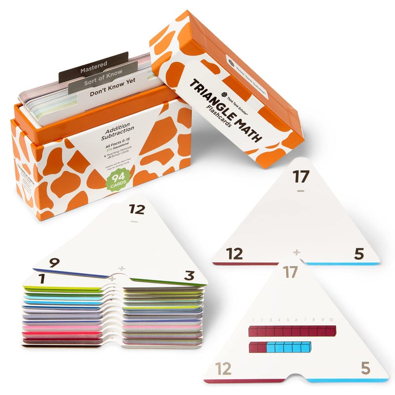Think Tank Scholar Triangle Addition  Subtraction Flash Cards Set 376 Math Equations All Facts 012  Color Coded for Kids in Kindergarten 1ST 2ND  3RD Grade  Has Three Corners - Image 2