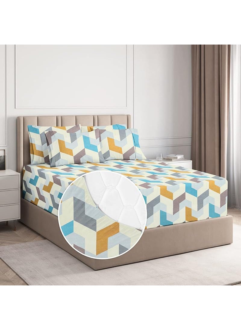 BSB HOME Fitted Bedsheet for King Size Bed Cotton Elastic Fitted with Deep Pocket 220 Tc Wrinklefree | Breathable Super Soft Sheet for King Size Mattress - Teal Grey & White, 78 x 72 +12 Inches
