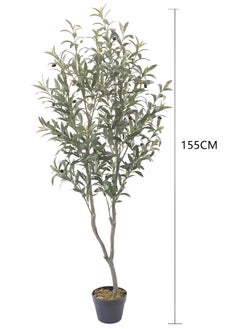 ESSENTIALS 360 Essentials 360® Artificial Olive Tree 155cm Tall Fake Plant Faux Tree with Moss Grass & Pot Realistic Leaves & Natural Trunk for Home Office Garden Living Room Indoor Outdoor Decor artificial plant  - Image 2