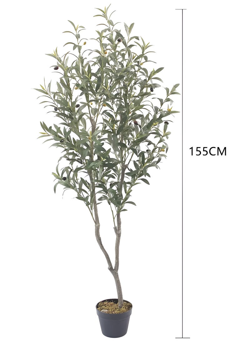 ESSENTIALS 360 Essentials 360® Artificial Olive Tree 155cm Tall Fake Plant Faux Tree with Moss Grass & Pot Realistic Leaves & Natural Trunk for Home Office Garden Living Room Indoor Outdoor Decor artificial plant  - Image 2