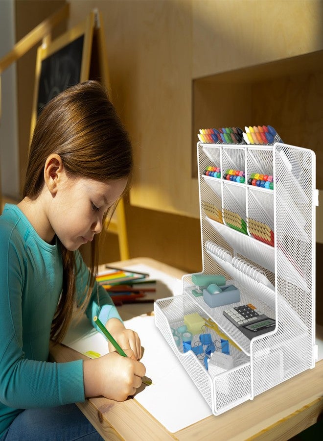 BOHDK Pen Organizer for Desk, Multi-Functional Desk Organizer, Wall Mount Pen Holder with Drawer for School, Office, Home, Art Supplies, White - Image 5