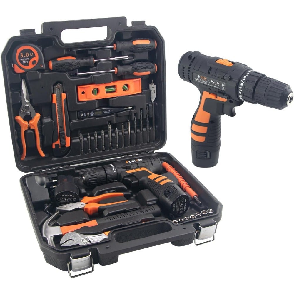 Cordless Drill Tool Box, 34 Piece Tool Set with 12V Electric Hand Drill, Professional Power Tool Kit For Home, Electric Screwdriver Tool Box Set for Garden Office House Furniture Repair