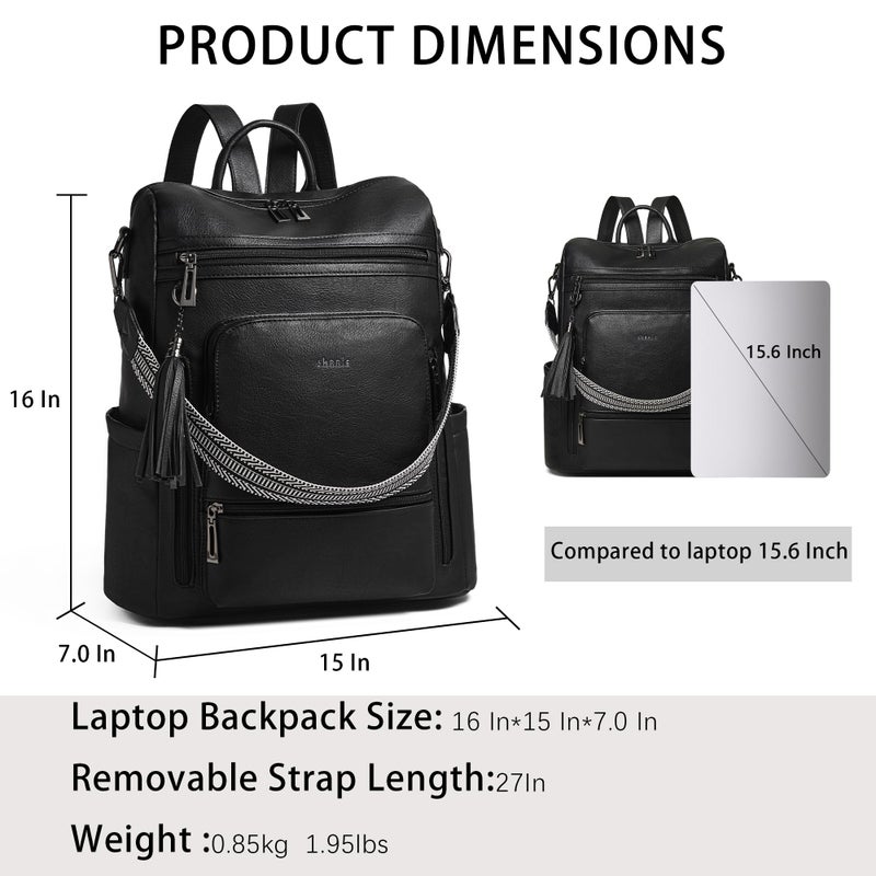 Shrrie Vegan Leather Laptop Backpack for Women 15.6 inch Work Backpack Fashion Travel Backpack Purse for Travel College Work - Image 3