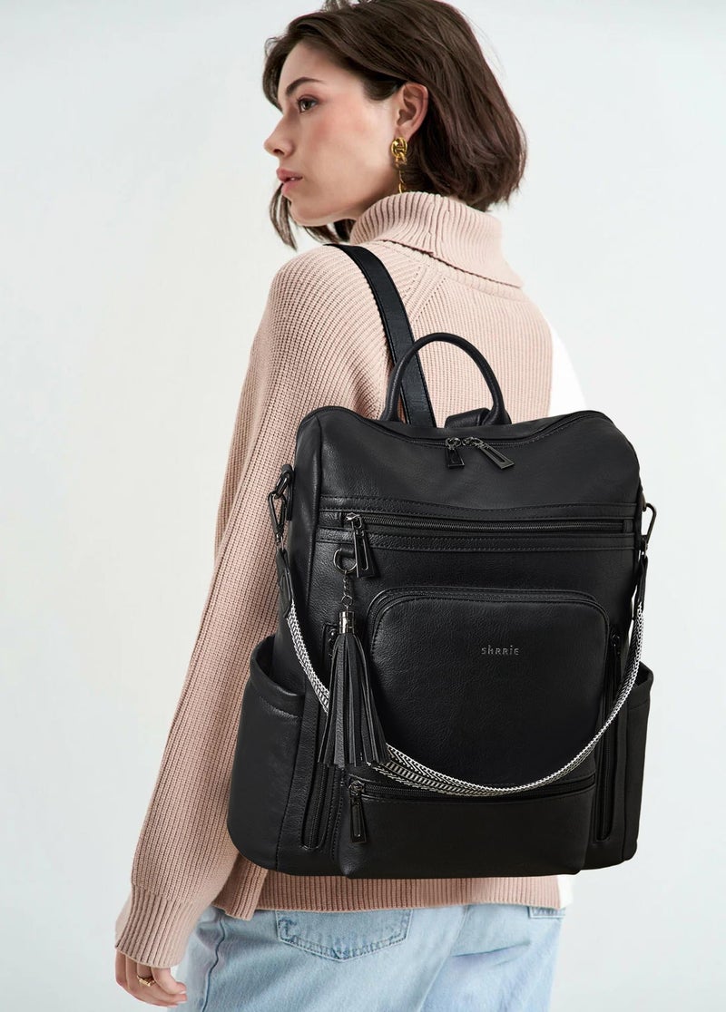Shrrie Vegan Leather Laptop Backpack for Women 15.6 inch Work Backpack Fashion Travel Backpack Purse for Travel College Work - Image 2