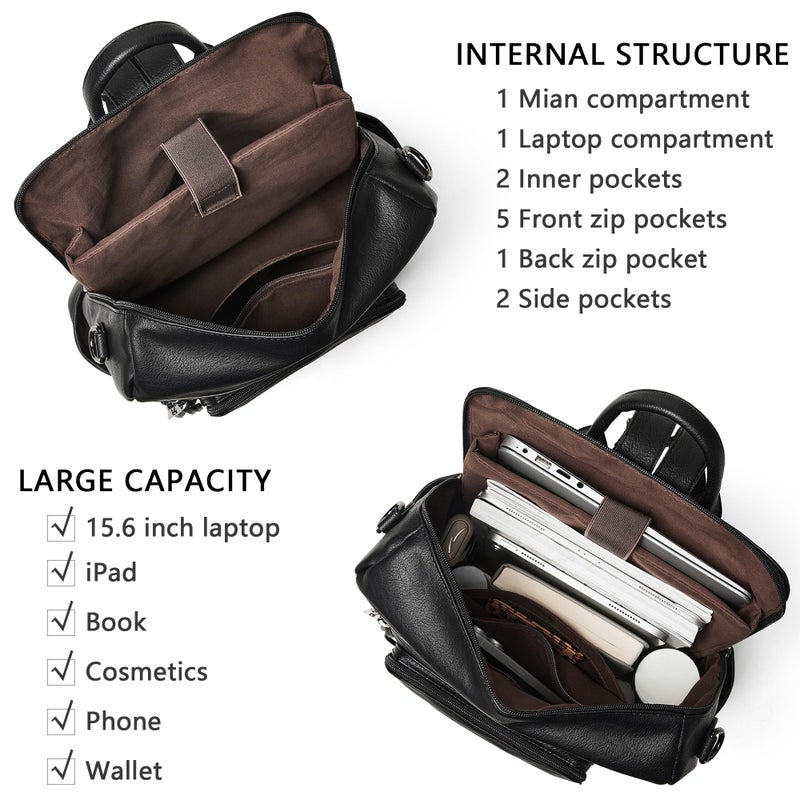 Shrrie Vegan Leather Laptop Backpack for Women 15.6 inch Work Backpack Fashion Travel Backpack Purse for Travel College Work - Image 4