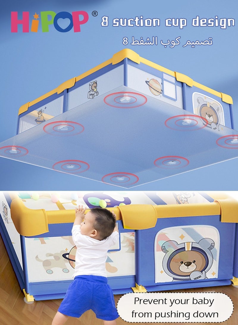 HIPOP Playpen for Baby 180*200cm,Kids Play Mat Set,with 60 Sea Balls,Firm Suction Cup and Structure,Cartoon Play Game Fence for Kids Safe - Image 2
