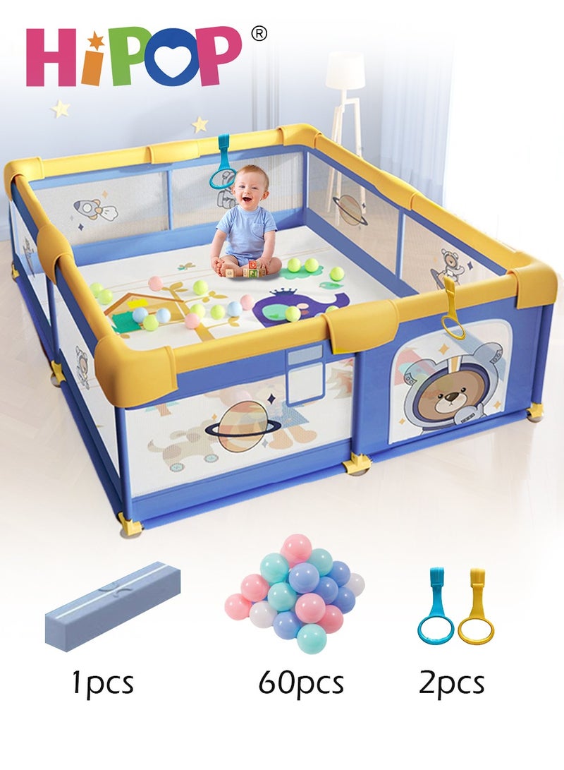 HIPOP Playpen for Baby 180*200cm,Kids Play Mat Set,with 60 Sea Balls,Firm Suction Cup and Structure,Cartoon Play Game Fence for Kids Safe - Image 1