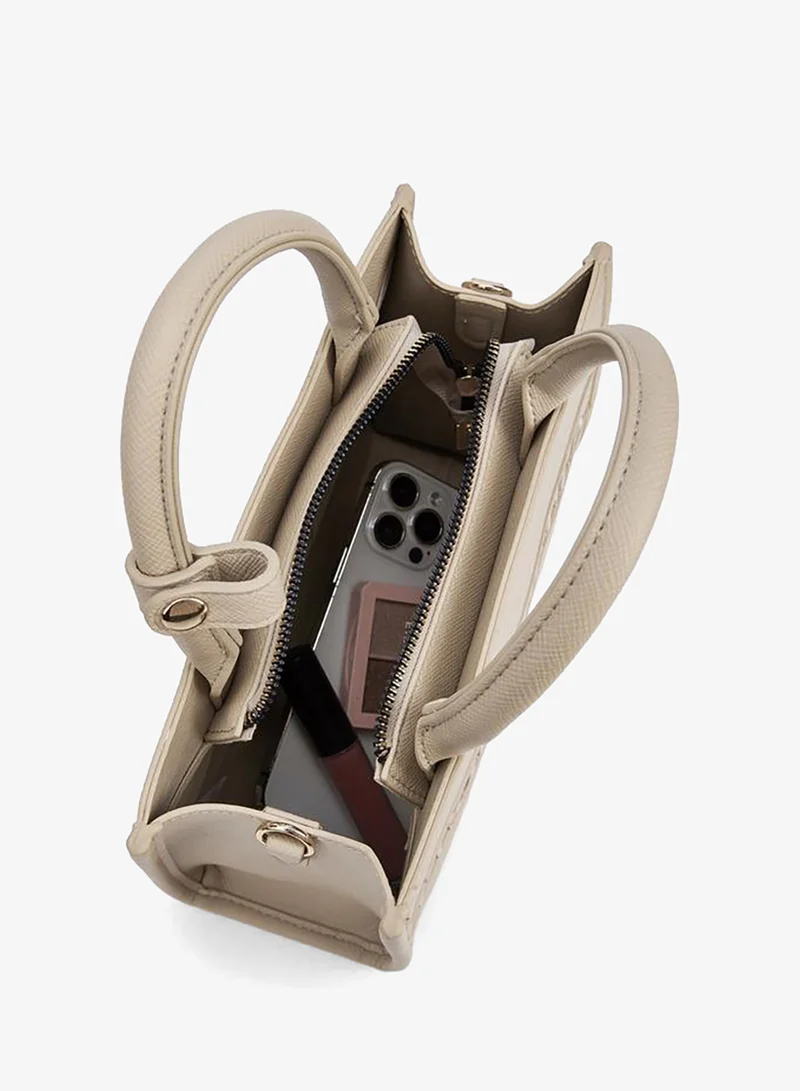 Flora Bella By Shoexpress BEIGE Flora Bella Logo Embossed Tote Bag with Detachable Strap for Women | Best Price UAE
