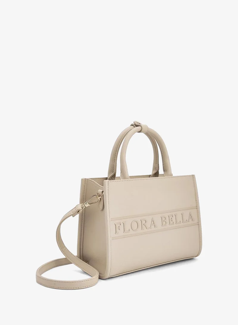 Flora Bella By Shoexpress BEIGE Flora Bella Logo Embossed Tote Bag with Detachable Strap for Women | Best Price UAE