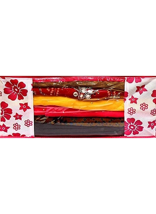 Perpetual Perpetual Saree Organizer For Wardrobe Foldable Saree Covers With Zip Multipurpose Storage Bag For Suit Lehanga Dress Packing With Transparent Window Pack of 12 pcsg  - Image 2