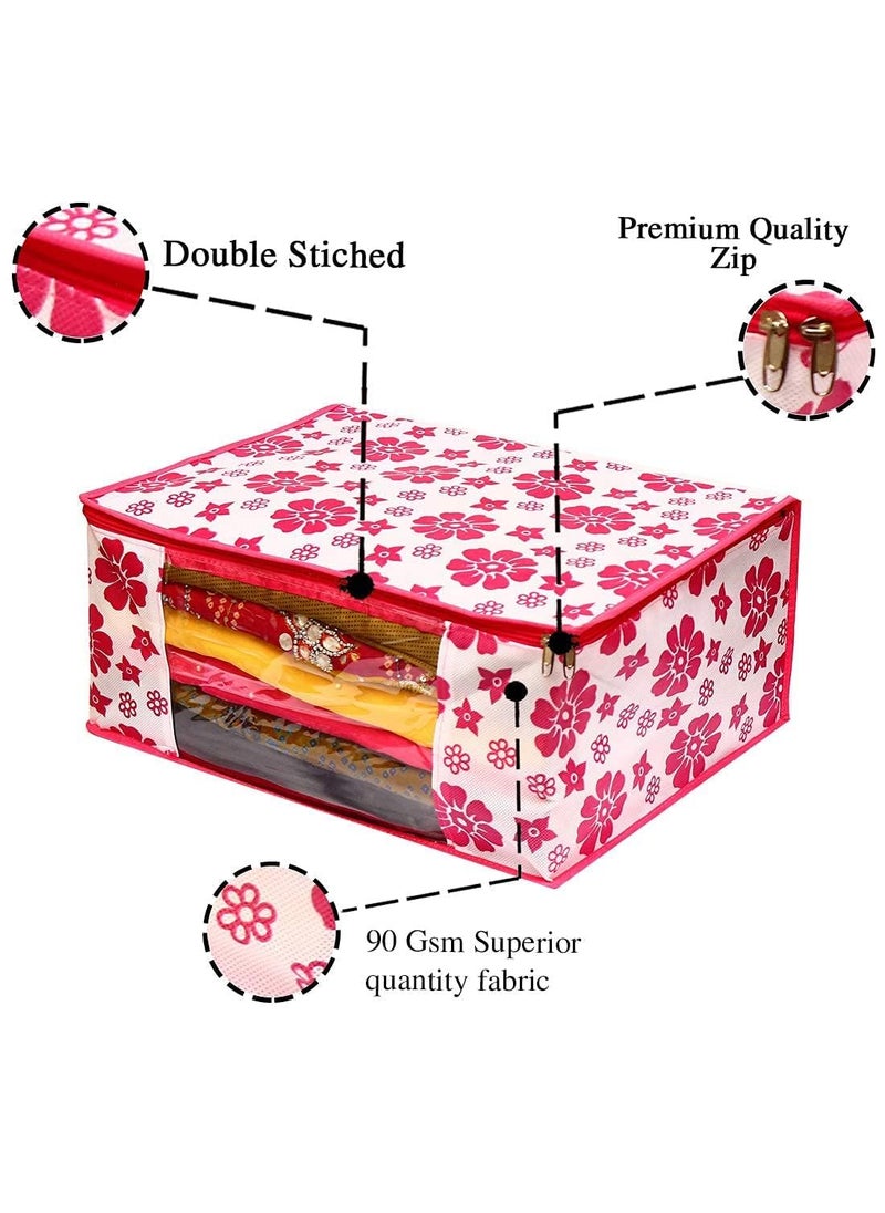 Perpetual Perpetual Saree Organizer For Wardrobe Foldable Saree Covers With Zip Multipurpose Storage Bag For Suit Lehanga Dress Packing With Transparent Window Pack of 12 pcsg  - Image 4
