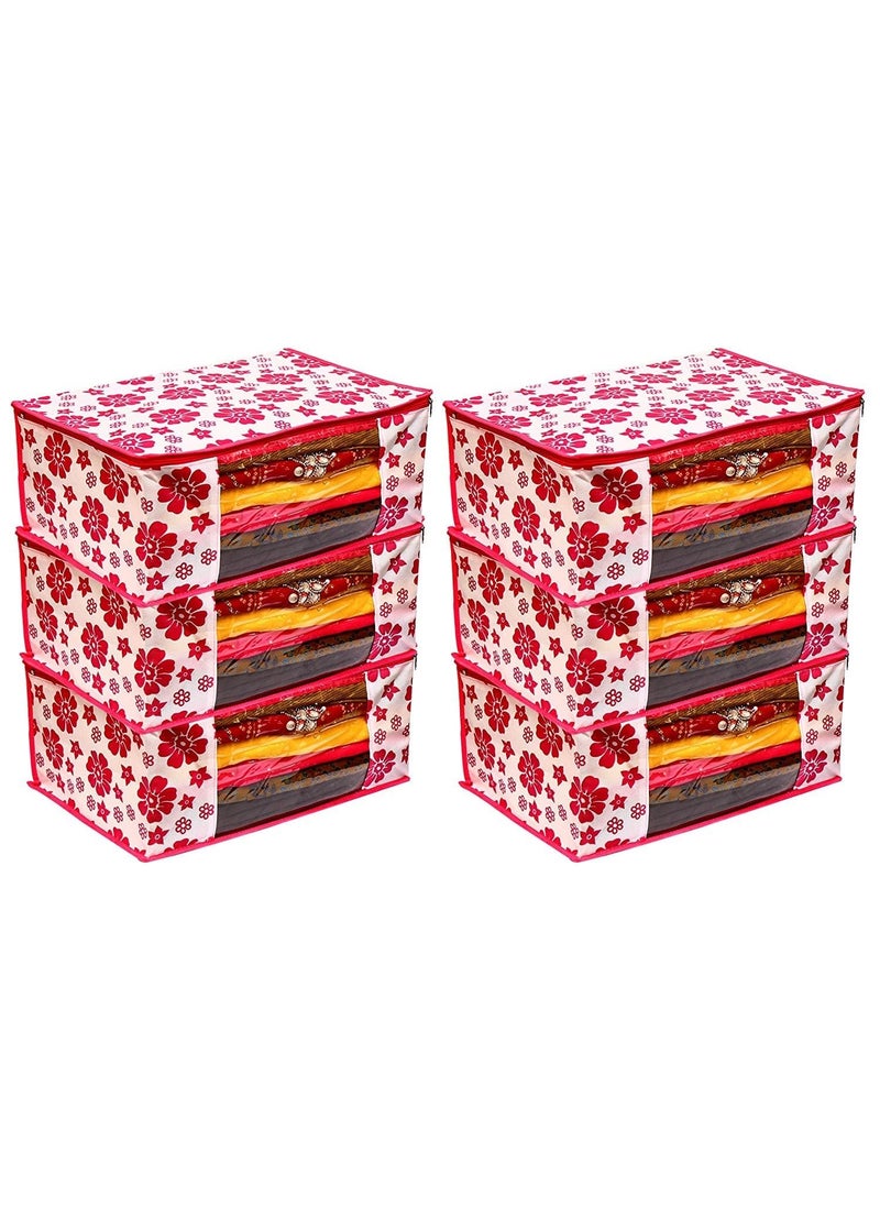 Perpetual Perpetual Saree Organizer For Wardrobe Foldable Saree Covers With Zip Multipurpose Storage Bag For Suit Lehanga Dress Packing With Transparent Window Pack of 12 pcsg  - Image 1