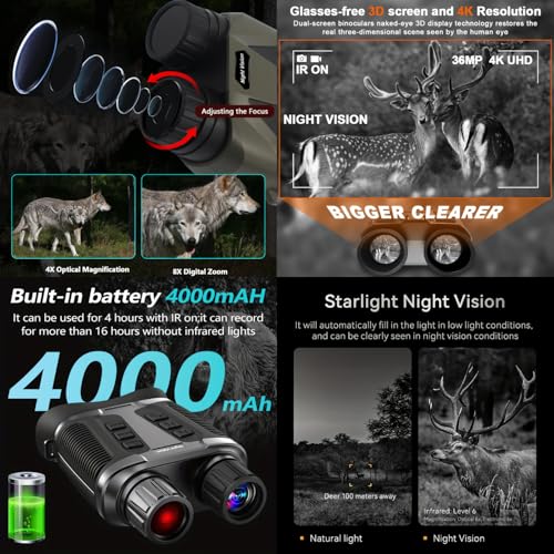 SHOPONIL 4K UHD Metal Night Vision Scope, 36MP Infrared Night Vision Camera, 7 Levels IR 5X Zoom Monoculars for Hunting Camping, Long Range Monocular Telescope, Telescope HD Vision Binoculars - Image 3