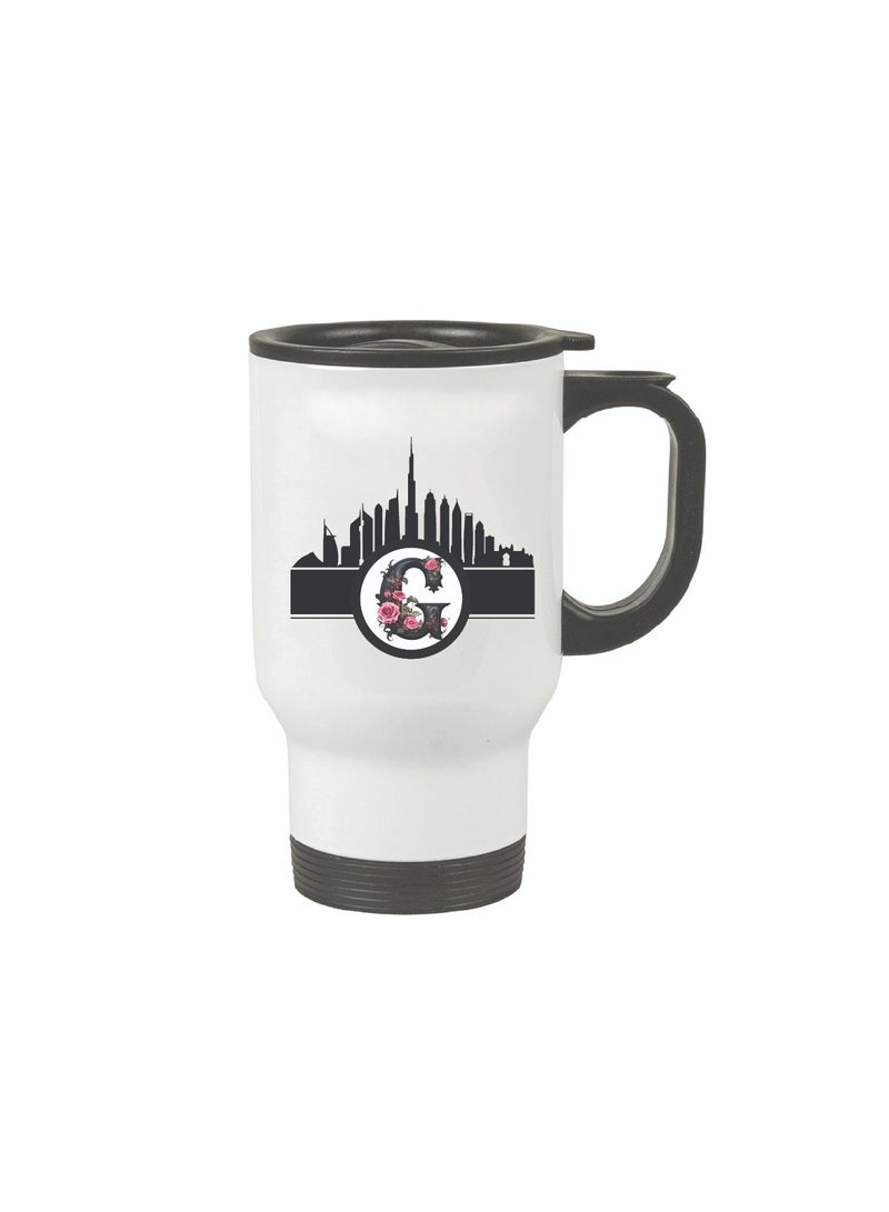 Initial Monogram Travel Mug with Dubai Skyline Design - Travel-Friendly - Monogram Gift - Perfect for Coffee and Tea - Dubai Skyline Travel Mug - Image 2