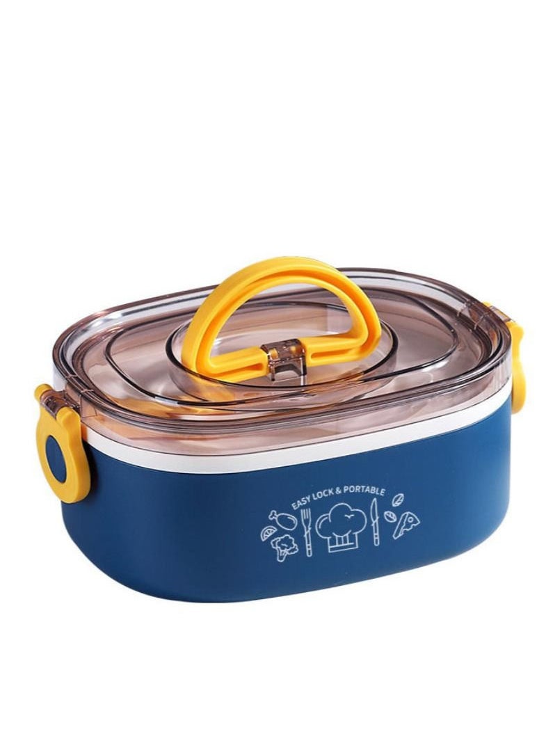 XiuWoo - 304 Stainless Steel Double-Decker Lunch Box Cutlery Bento Box Portable-Blue And White - Image 1