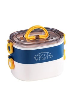 304 Stainless Steel Double-Decker Lunch Box Cutlery Bento Box Portable-Blue And White