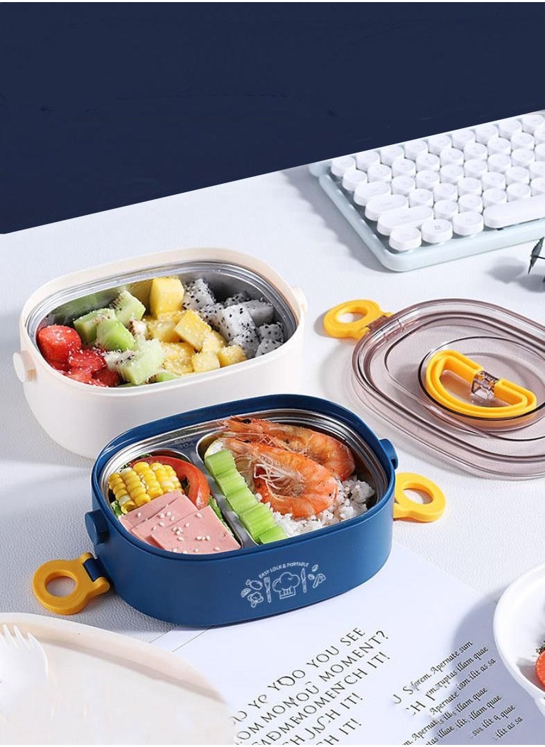 XiuWoo - 304 Stainless Steel Double-Decker Lunch Box Cutlery Bento Box Portable-Blue And White - Image 1