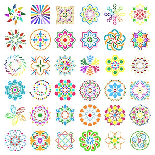 TTSAM 36 Pack Mandala Stencils (3.6x3.6 Inch) Mandala Dotting Painting Template Stencils Set for Painting Perfect for DIY Rock Painting Art Projects Wood Wall Floor Fabric Stone Furniture Tile (Reusable) - Image 2