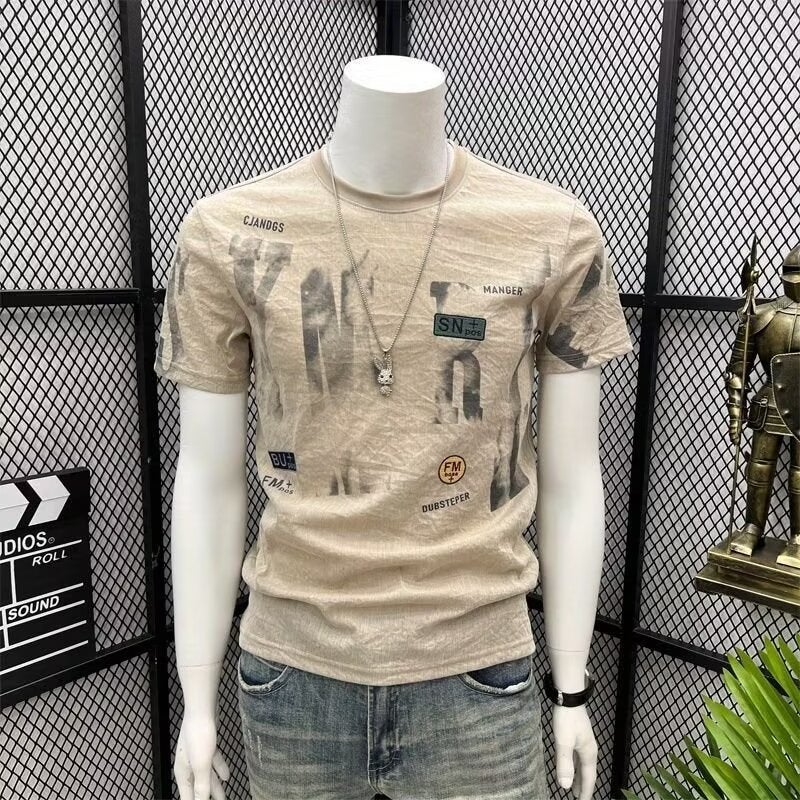Summer Thin Men'S Linen Breathable Short Sleeve Men'S T-Shirt 2024 Fashion Printed Round Neck Top - Image 1