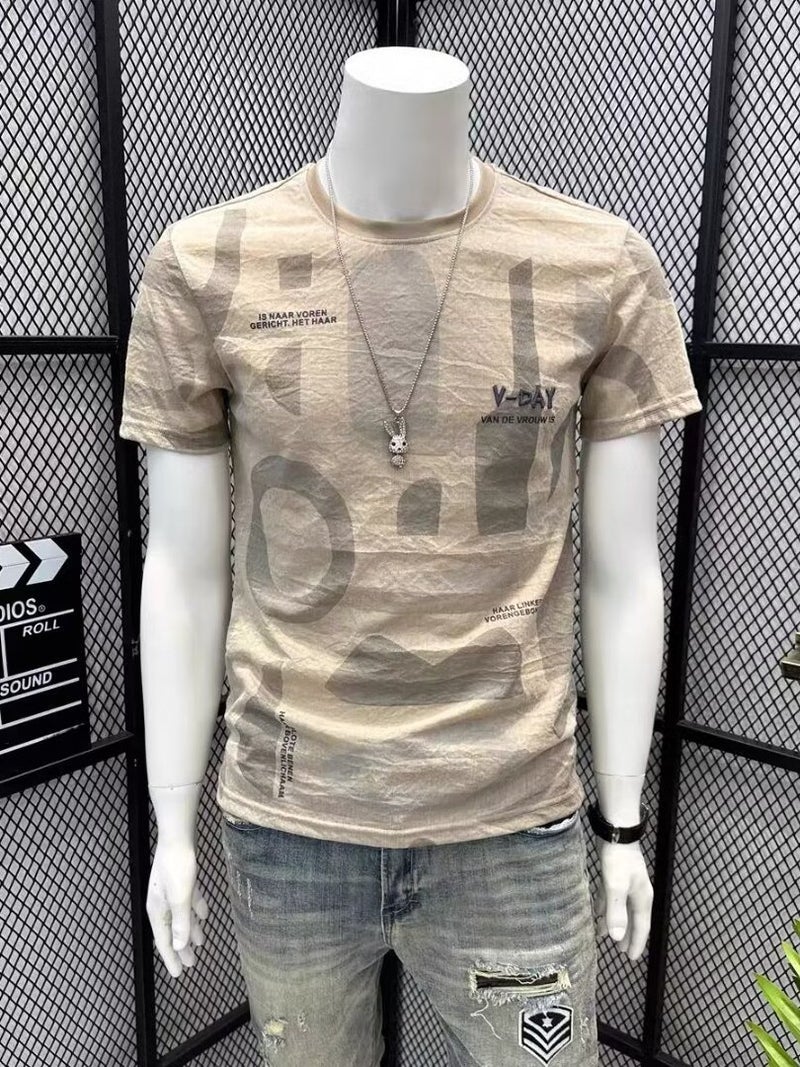 Summer Thin Men'S Linen Breathable Short Sleeve Men'S T-Shirt 2024 Fashion Printed Round Neck Top - Image 2