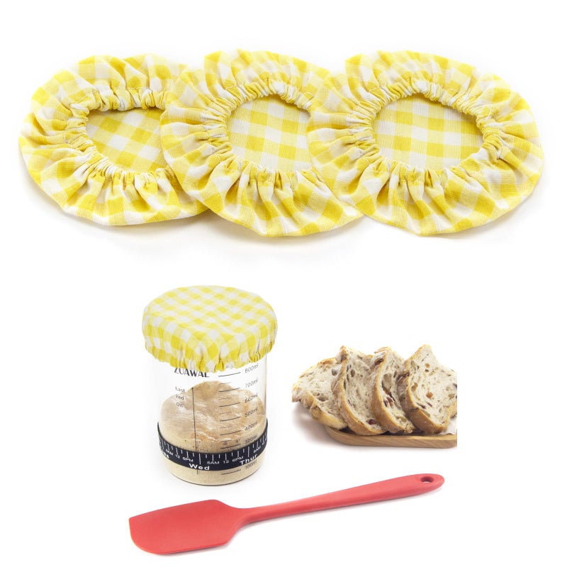 ZUAWAE Sourdough Jar Cover Reusable Sourdough Cloth Cover 3pc Handmade Cotton Cloth Covers for Sourdough Starter Jar Sourdough Bread Baking Supplies Fit Jars Mouth from 34 Inch Yellow Plaid - Image 3
