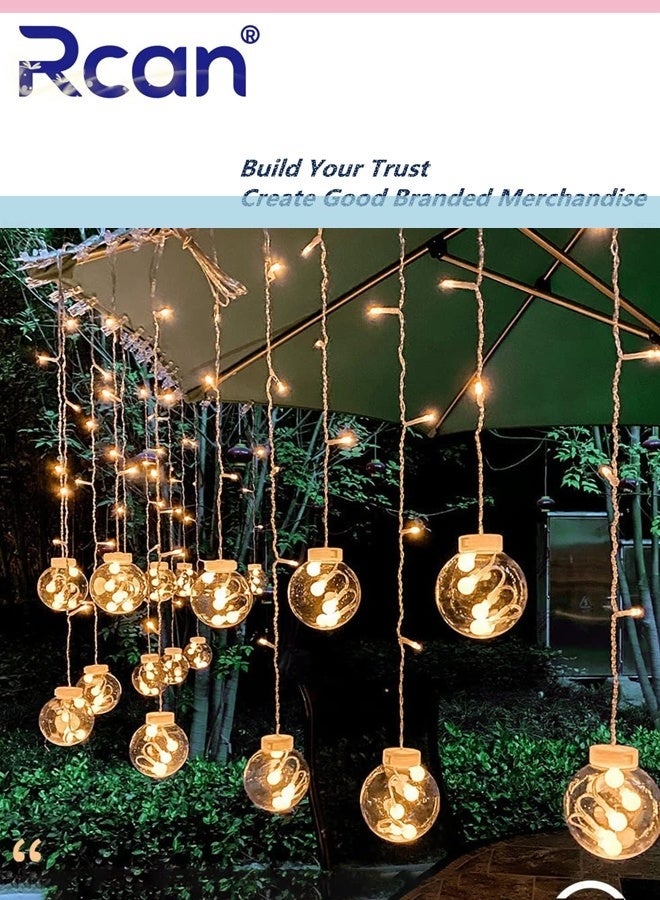 Rcan Garden Lights Outdoor Decorative Wishing Ball Curtain String Light 3.5 Meters Battery Powered 8 Modes Window String Lights Wishing Ball Curtain Lights Hanging Twinkle Lights, Waterproof for Party Garden Bedroom Outdoor - Image 1