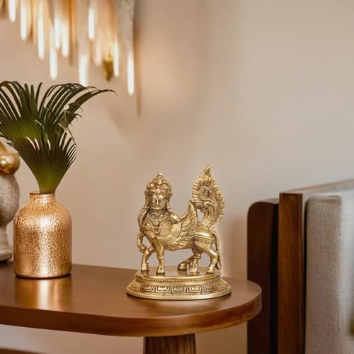 Kartique Brass Kamadhenu the Wish-Fulfilling Cow Idol Surabhi Statue for Home Decor Vastu Feng Shui Good Luck Marriage Couple Gift Height 6.5 Inch Gold Color - Image 2