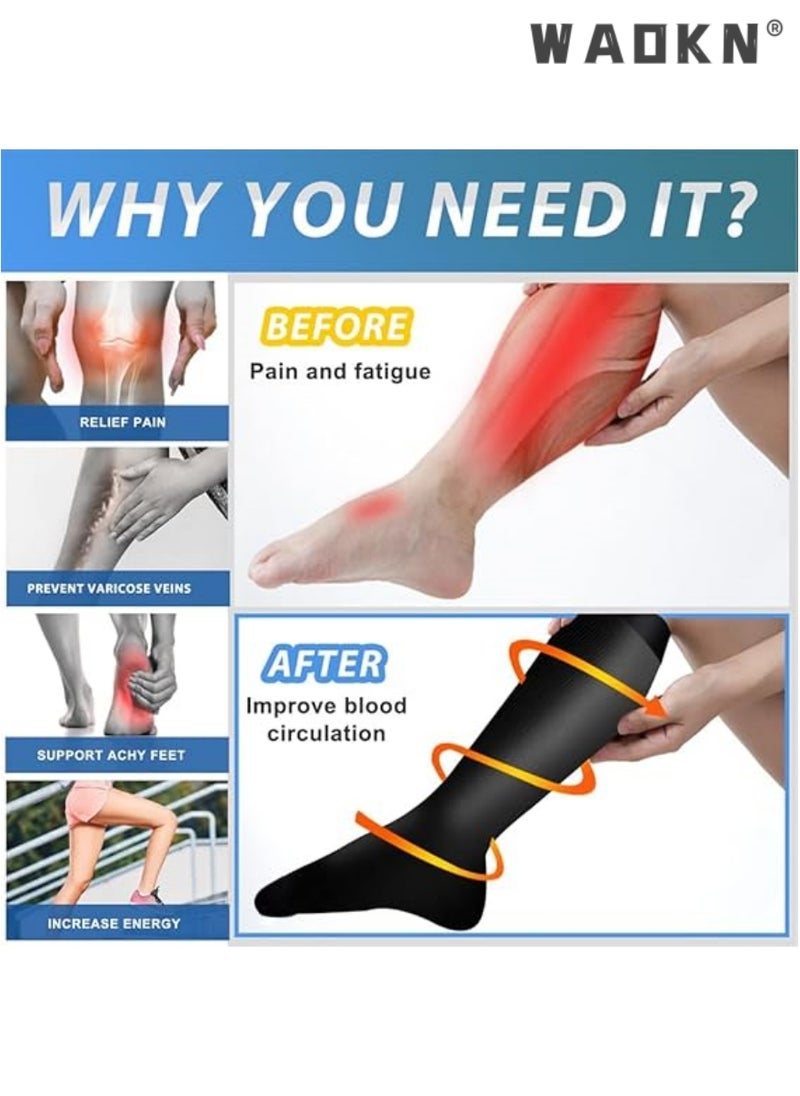 WAOKN Compression Socks, 4 Pairs for Women and Men, 20-30 mmHg is Best for Athletic, Travel, Running, Fitness, Reduce Calf Pain Faster Recovery(4 Colors) L/XL ,Long Football Socks Grip Socks  - Image 2