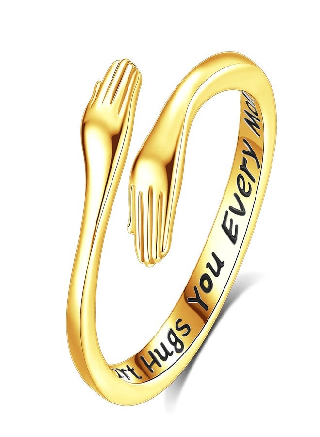 INFUSEU Gold Hug Ring from Heaven for Women Teen Daughter Sterling Silver Adjustable Hugging Hand Love Jewelry Her Girlfriend Wife Birthday Valentines Anniversary Friendship - Image 1