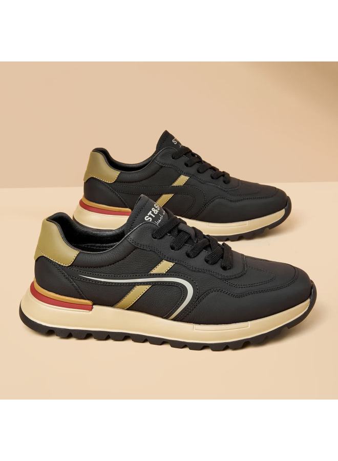 St&sat Men's First Layer Cowhide Breathable White Sneakers Lightweight Sports Casual Shoes Black Apricot Size 38 - Image 3