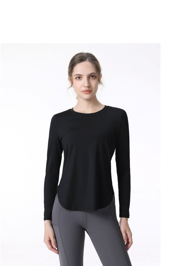 Loquat Fitness Exercise Running Speed Dry T-shirt Yoga Clothing Black 