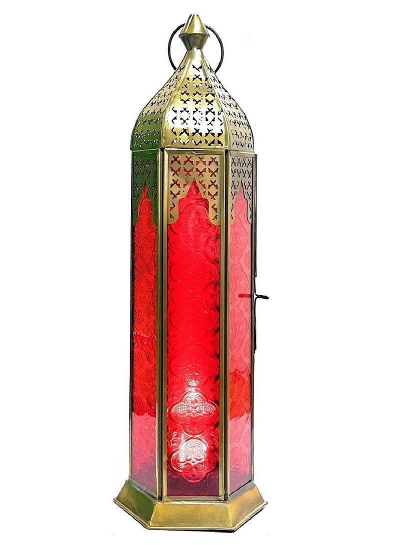 Souq DESIGNS Fanoos Lantern – Large Metal Candle Holder for Ramadan Majlis, Lanterns for Decor Indoor & Outdoor, Traditional Home Decoration Lighting Red Color Glass Candle Lantern (1 pc) - Image 4