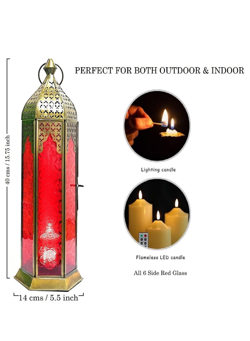 Souq DESIGNS Fanoos Lantern – Large Metal Candle Holder for Ramadan Majlis, Lanterns for Decor Indoor & Outdoor, Traditional Home Decoration Lighting Red Color Glass Candle Lantern (1 pc) - Image 5