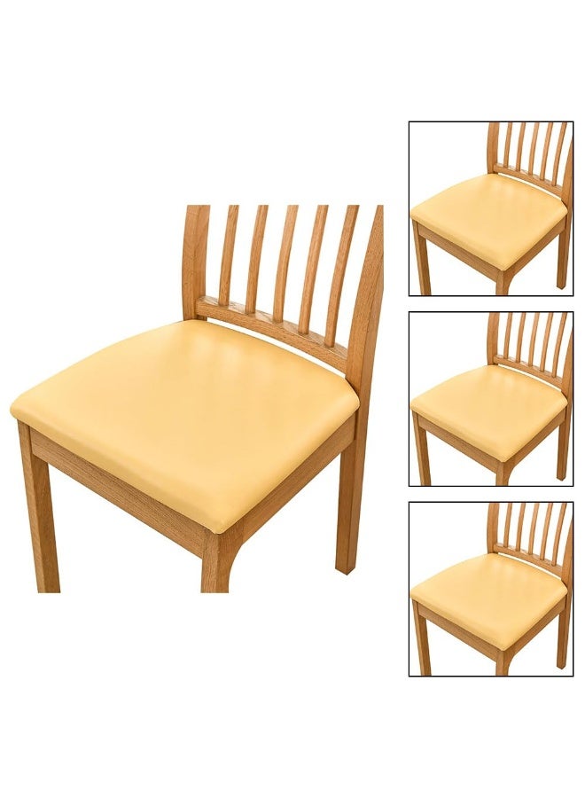 JZS Chair Seat Covers Set of Leather with Elastic Ties,Waterproof Dining Room PU Leather Chair Cover Seats,Removable Washable Chair Protector Seat Cushion Slipcovers for Home,Kitchen,4PCS,Cream Color - Image 1
